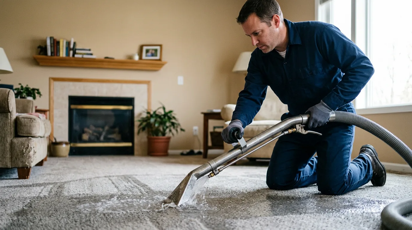 Water damage restoration technician working near Greene, RI